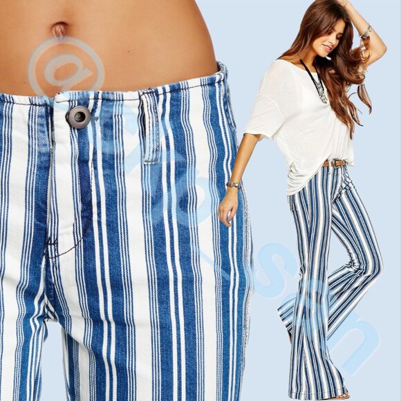 NWT Free People Jolene Hip Hugger Striped Flare Sz 27 - Picture 3 of 16